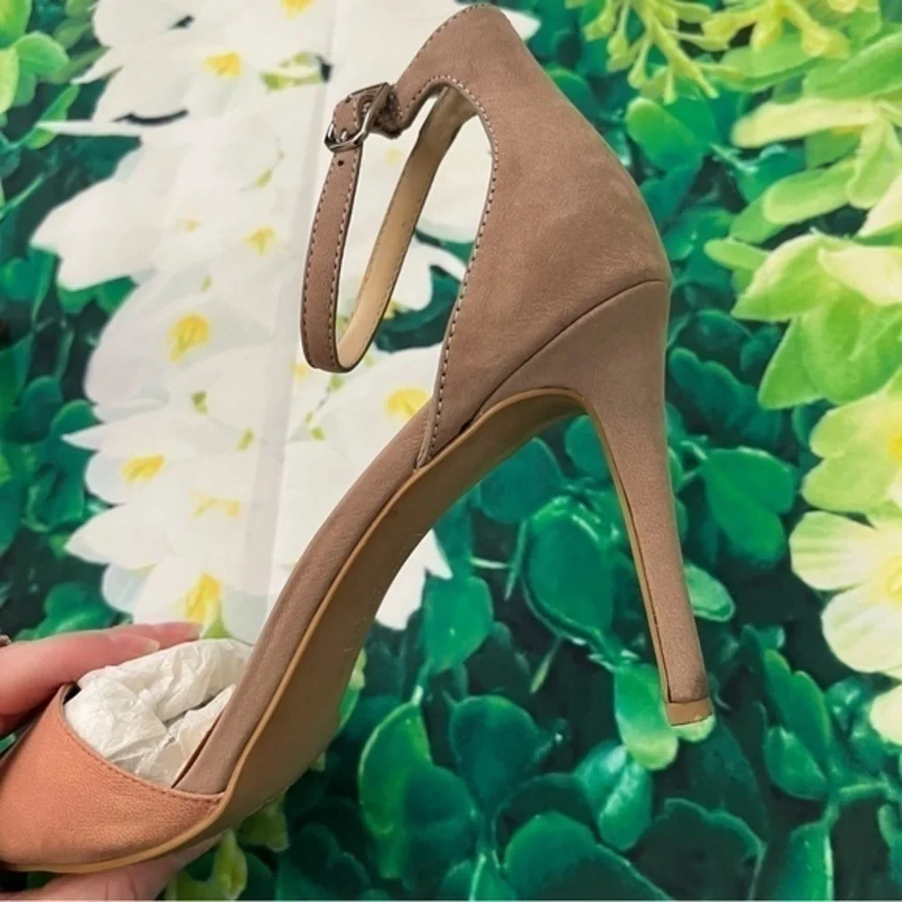 Steven By Steve Madden Anibell Peach Pink Leather Point Toe Heels Size 8.5